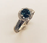 1.03 Carat Teal Genuine Natural Sapphire and Diamond Ring 14k Gold (#J5220)