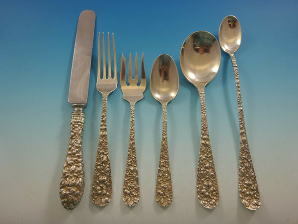 Rose by Stieff Sterling Silver Flatware Set For 8  Service 53 Pieces Repousse