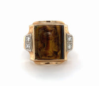 10k Yellow Gold Genuine Natural Tiger's Eye Cameo Men's Ring w/Diamonds (#J5891)