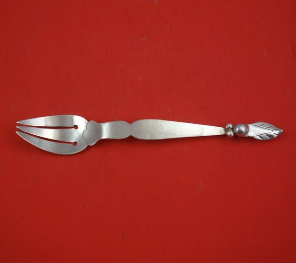 Sanborns Mexican Sterling Silver Cold Meat Fork 3-Tine Leaf Handle 8 3/4"