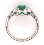 Fine Platinum Genuine Natural Emerald and Diamond Ring Size 5.5 (#J4857)