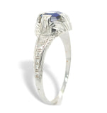 Art Deco 18k Gold .68ct Genuine Natural Sapphire Ring Hand Engraved (#J7568)