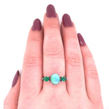 Platinum 1.95 Carat Genuine Natural Black Opal and Emerald Ring Jewelry (#J5633)