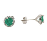 Platinum .65cttw Fine Genuine Natural Emerald and Diamond Stud Earrings #J6999