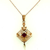 10k Yellow Gold Lavaliere Pendant with Purple Stone Seed Pearl (#J4787)