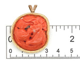 14k Yellow Gold Carved Birds Genuine Natural Coral Pin Brooch Pendant (#J7340)