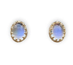 14k Yellow Gold Pair of Oval Genuine Natural Moonstone Stud Earrings (#J6708)
