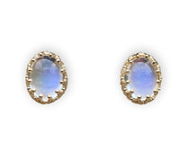 14k Yellow Gold Pair of Oval Genuine Natural Moonstone Stud Earrings (#J6708)