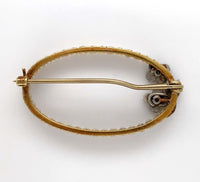 14k Gold Oval Flower Pin with Diamonds and Seed Pearls Applied Leaves (#J6253)