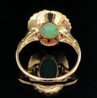 10k Yellow White Gold 1.05 Carat Genuine Natural Opal Ring with Flowers (#J6576)