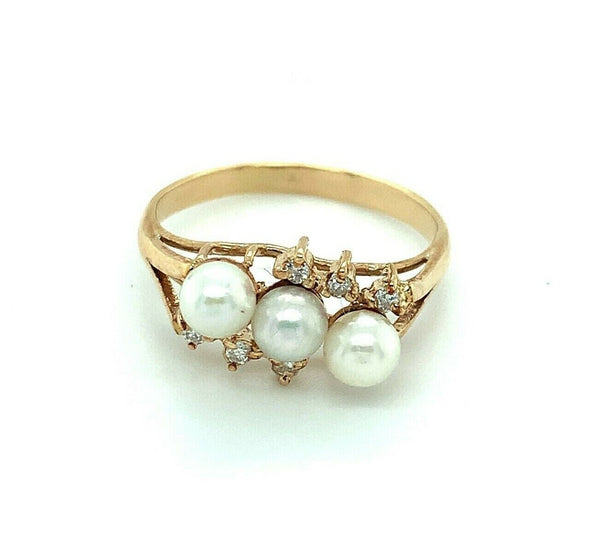 14k Cultured Saltwater Pearls and Diamond Ring (#J4930)