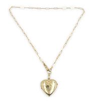 14k Yellow Gold Heart Locket Engraved Clover Elongated Chain Swivel Clasp #J7185