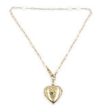 14k Yellow Gold Heart Locket Engraved Clover Elongated Chain Swivel Clasp #J7185