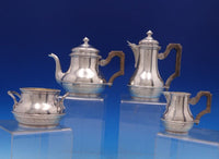 Tetard Freres French .950 Silver Tea Set Individual 4pc Beaded w/ Wood (#8080)