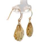 14k Gold Genuine Natural Citrine Carved Fan Shaped Drop Earrings (#J7520)