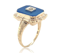 10k Yellow Gold Genuine Natural Blue Onyx and Diamond Ring Size 5.75 (#J6600)