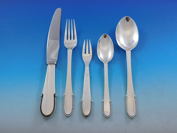 Beaded by Georg Jensen Sterling Silver Flatware Set for 12 Service 62 pcs Dinner