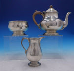 Estate English Silver Three Piece Tea Set with Wood Handle and Finial (#4235)