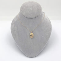 14k Yellow Gold Very Small Oval Locket Engraved Flower with Chain (#J6523)