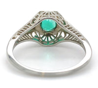 18k White Gold Filigree Art Deco .39ct Genuine Natural Emerald Ring (#J7199)