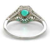 18k White Gold Filigree Art Deco .39ct Genuine Natural Emerald Ring (#J7199)