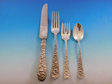 Rose by Stieff Sterling Silver Flatware Set for 12 Service 97 pc Repousse Dinner