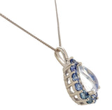 14k White Gold 2.34 Carat Blue Flash Moonstone and Cylon Sapphire Pendant #J7387