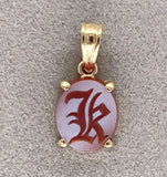 14k Yellow Gold Genuine Natural Carnelian Signet Initial "K" Pendant (#J7434)