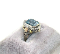 10k Tri-Color Gold 3.28ct Genuine Natural Aquamarine Filigree Ring (#J5336)