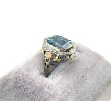 10k Tri-Color Gold 3.28ct Genuine Natural Aquamarine Filigree Ring (#J5336)