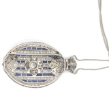 Platinum 2 Carat Diamond and Lab-Created Sapphire Deco Pendant Necklace (#J6378)