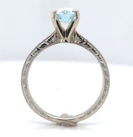 14k Gold Ring w/ Specialty Cut Genuine Natural Aquamarine Hand Engraved (#J6547)