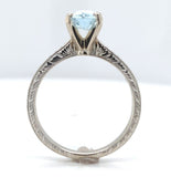 14k Gold Ring w/ Specialty Cut Genuine Natural Aquamarine Hand Engraved (#J6547)