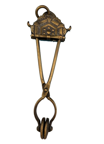 Victorian Brass Skirt Lifter with Geometric Design 6 1/4