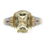 10k Yellow Gold Golden Lemon Genuine Quartz and Diamond Ring Size 7 (#J7085)
