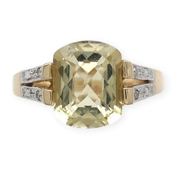 10k Yellow Gold Golden Lemon Genuine Quartz and Diamond Ring Size 7 (#J7085)