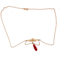14k Yellow Gold Nouveau Iris Genuine Natural Coral Festoon Necklace (#J4850)