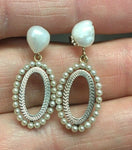 14k Yellow and White Gold Antique Seed Pearl Drop Earrings (#J5292)