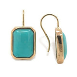 Pair 14k Gold Genuine Natural Kingman Turquoise Rectangular Drop Earrings #J6976