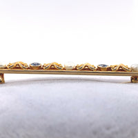 14k Yellow Gold Montana Sapphire and Pearl Bar Pin (#J5471)