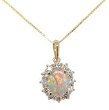 14k Yellow Gold .59ct Australian Genuine Opal Pendant w/ Diamond Halo (#J7428)