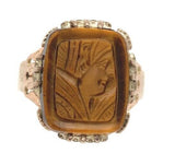 Victorian Genuine Natural Tiger's Eye Cameo 10k Gold Ring Size 10.5 (#J6222)
