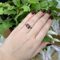 10k Gold Opal, Synthetic Lab-Created Ruby/Paste, and Pearl Victorian Ring #J6290