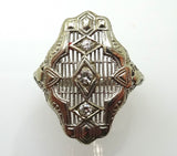 Art Deco 14k White Gold Three Genuine Natural Diamond Filigree Ring (#J3809)