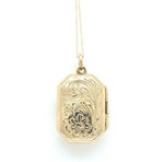 14k Yellow Gold Rectangular Locket with Engraved Floral Design (#J6435)