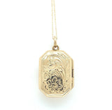 14k Yellow Gold Rectangular Locket with Engraved Floral Design (#J6435)