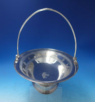 English Georgian Silverplate Basket with Handle Pierced Border Swans (#5839)