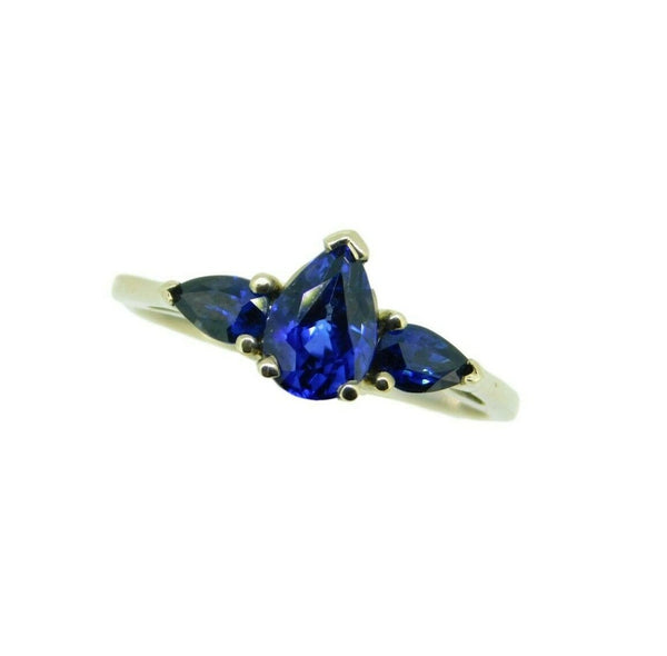 14k White Gold 1.49 Carat TW Blue Genuine Natural Sapphire 3 Stone Ring (#J555)