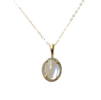 14k Yellow Gold 1.84 Carat Blue Flash Genuine Moonstone Diamond Pendant (#J7334)