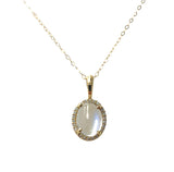 14k Yellow Gold 1.84 Carat Blue Flash Genuine Moonstone Diamond Pendant (#J7334)